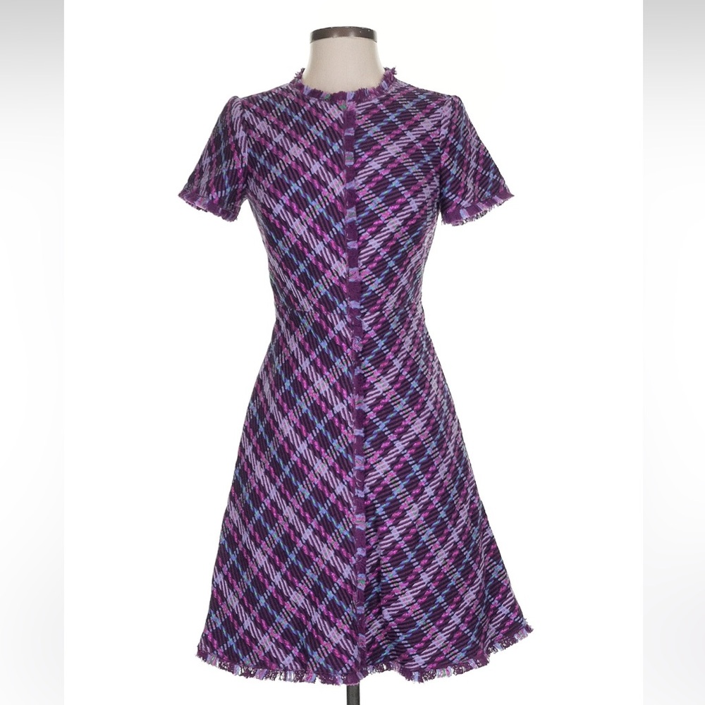 Purple plaid tweed dress